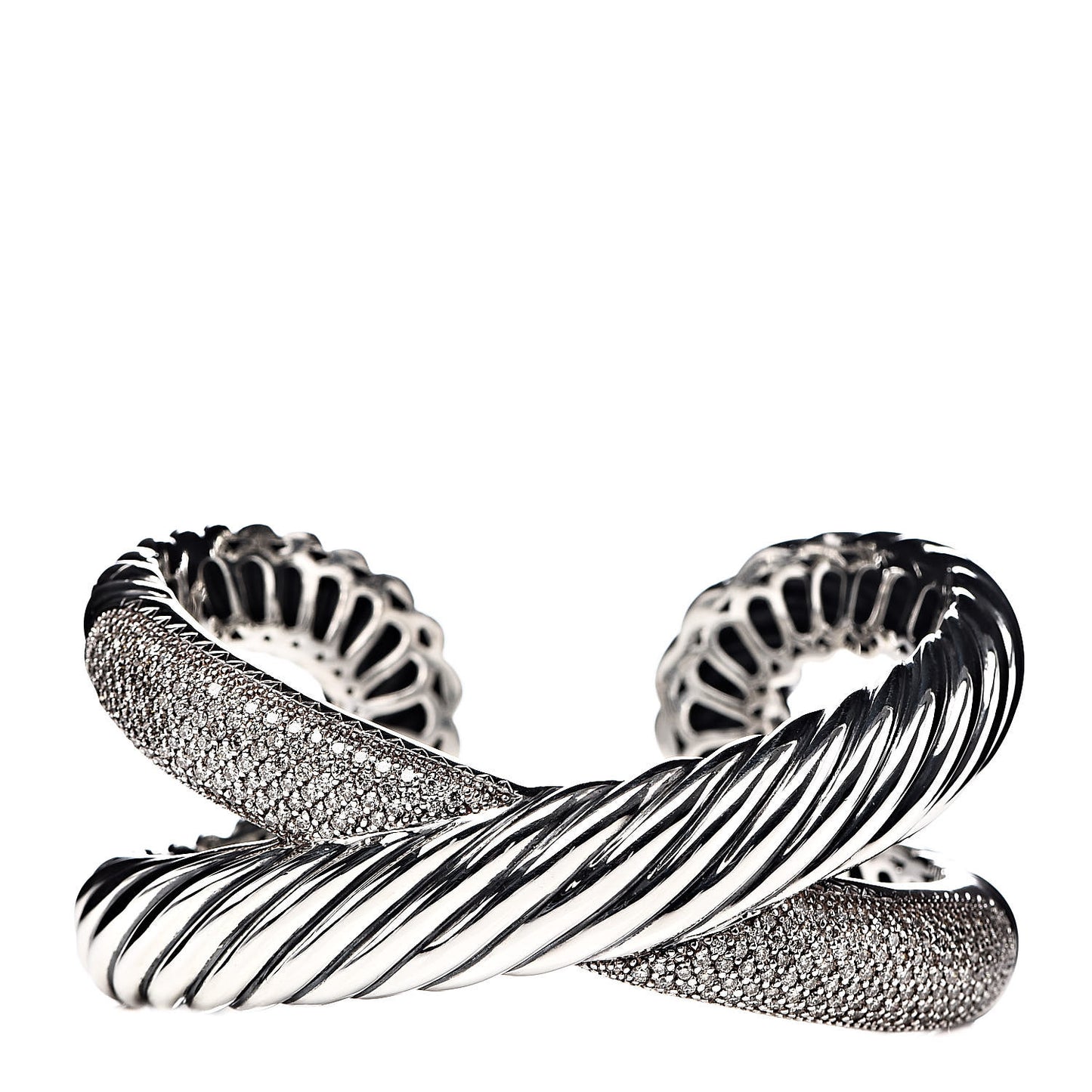 Sterling Silver Pave Diamonds Crossover Cuff