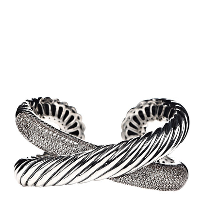 David Yurman Sterling Silver Pave Diamonds Crossover Cuff 1 of 4
