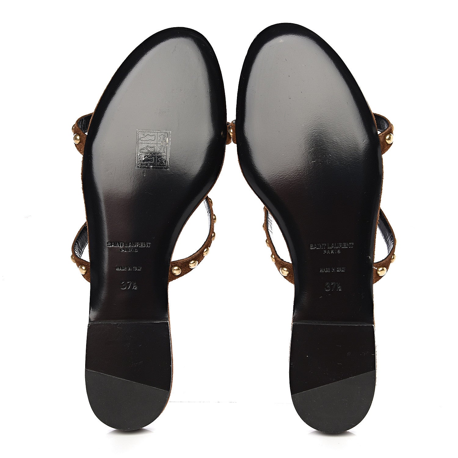 Saint Laurent Suede Embellished Kiki Sandals 37.5 Brown 5 of 9