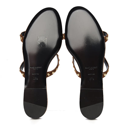 Saint Laurent Suede Embellished Kiki Sandals 37.5 Brown 5 of 9
