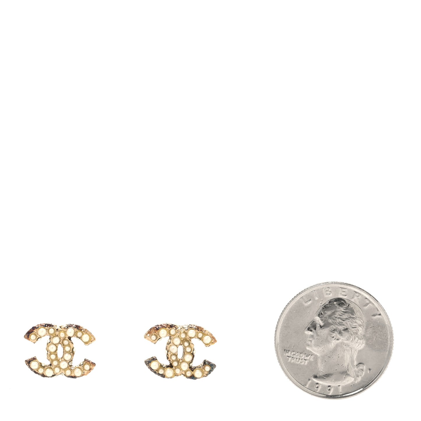 Pearl Crystal CC Earrings Light Gold