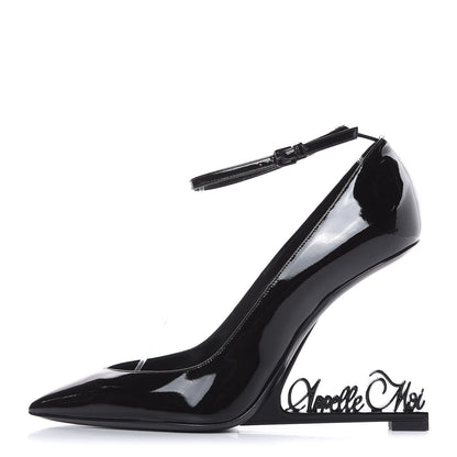 Saint Laurent Patent Opyum Appelle Moi Ankle Strap Pump 38 Black 1 of 9