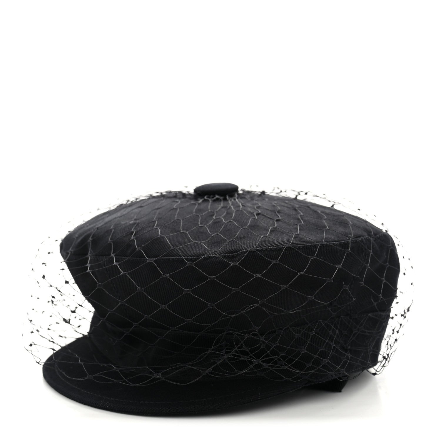 Christian Dior Cotton Canvas Arty Beret Cap with Veil 57 Black 1 of 8