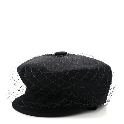 Christian Dior Cotton Canvas Arty Beret Cap with Veil 57 Black 1 of 8
