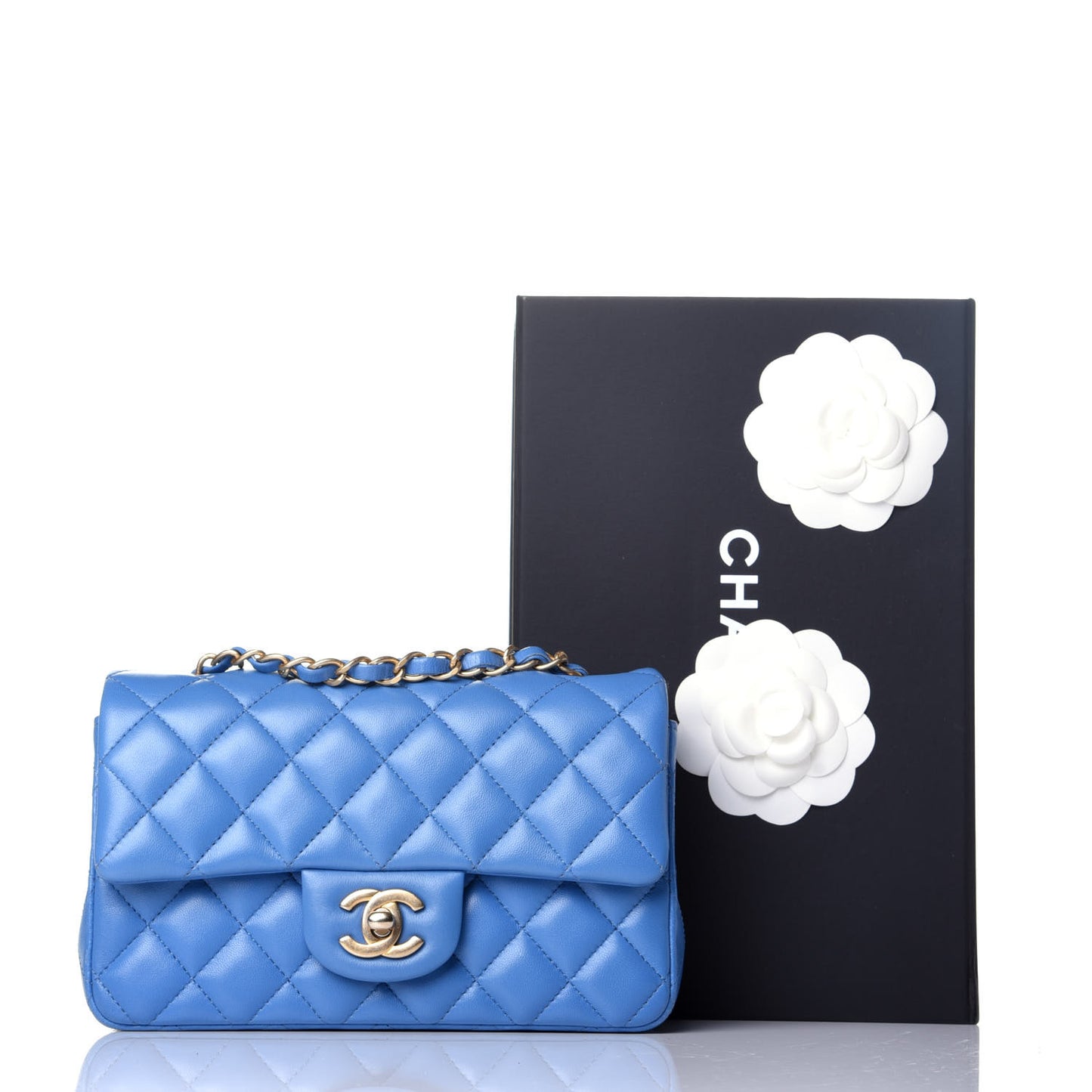 Lambskin Quilted Mini Rectangular Flap Blue