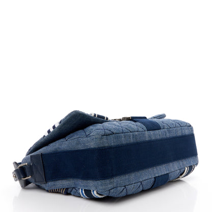 Chanel Denim Quilted Airlines Buckle Messenger Bag Blue 4 of 11