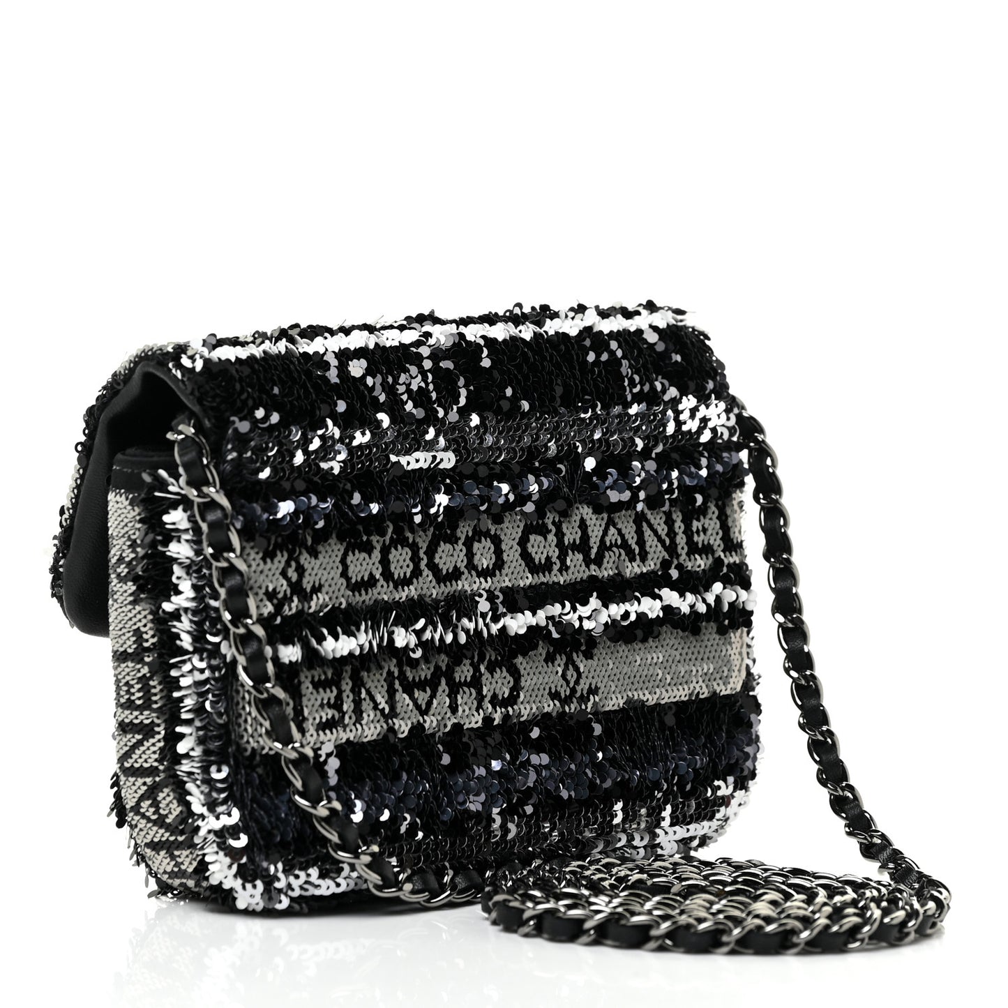 Sequin COCO Clutch With Chain Black Silver
