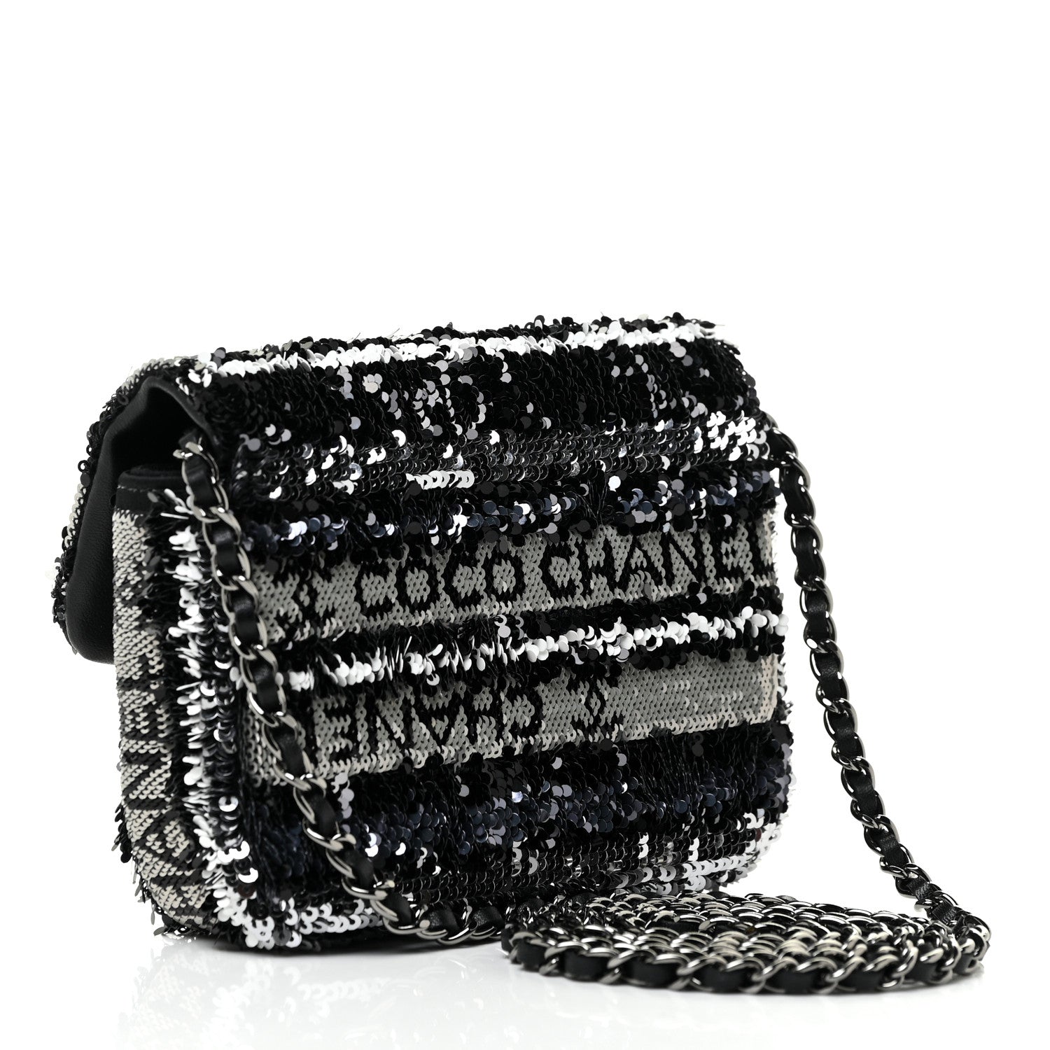 Chanel Sequin COCO Clutch With Chain Black Silver 2 of 13