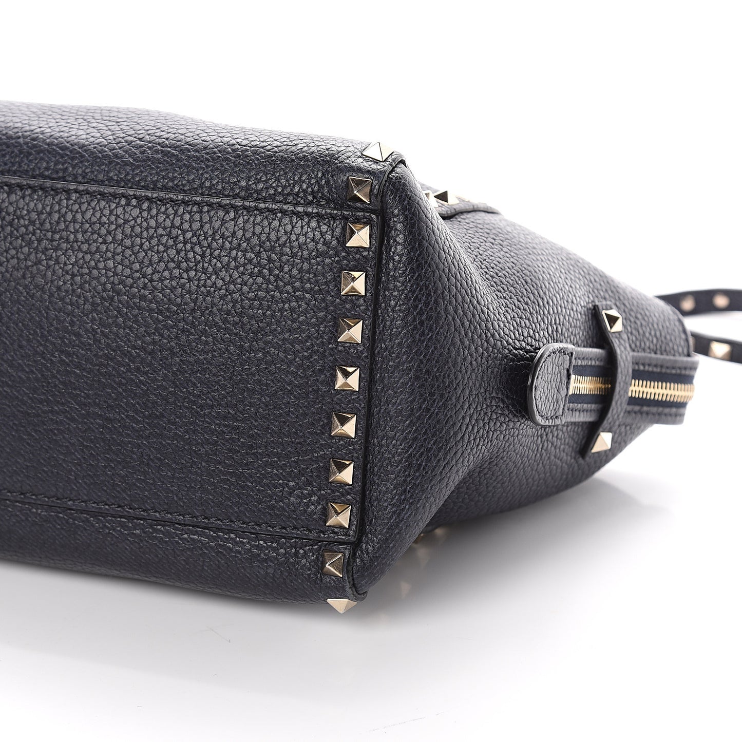Pebbled Calfskin Small Rockstud Double Handle Tote Deep Denim