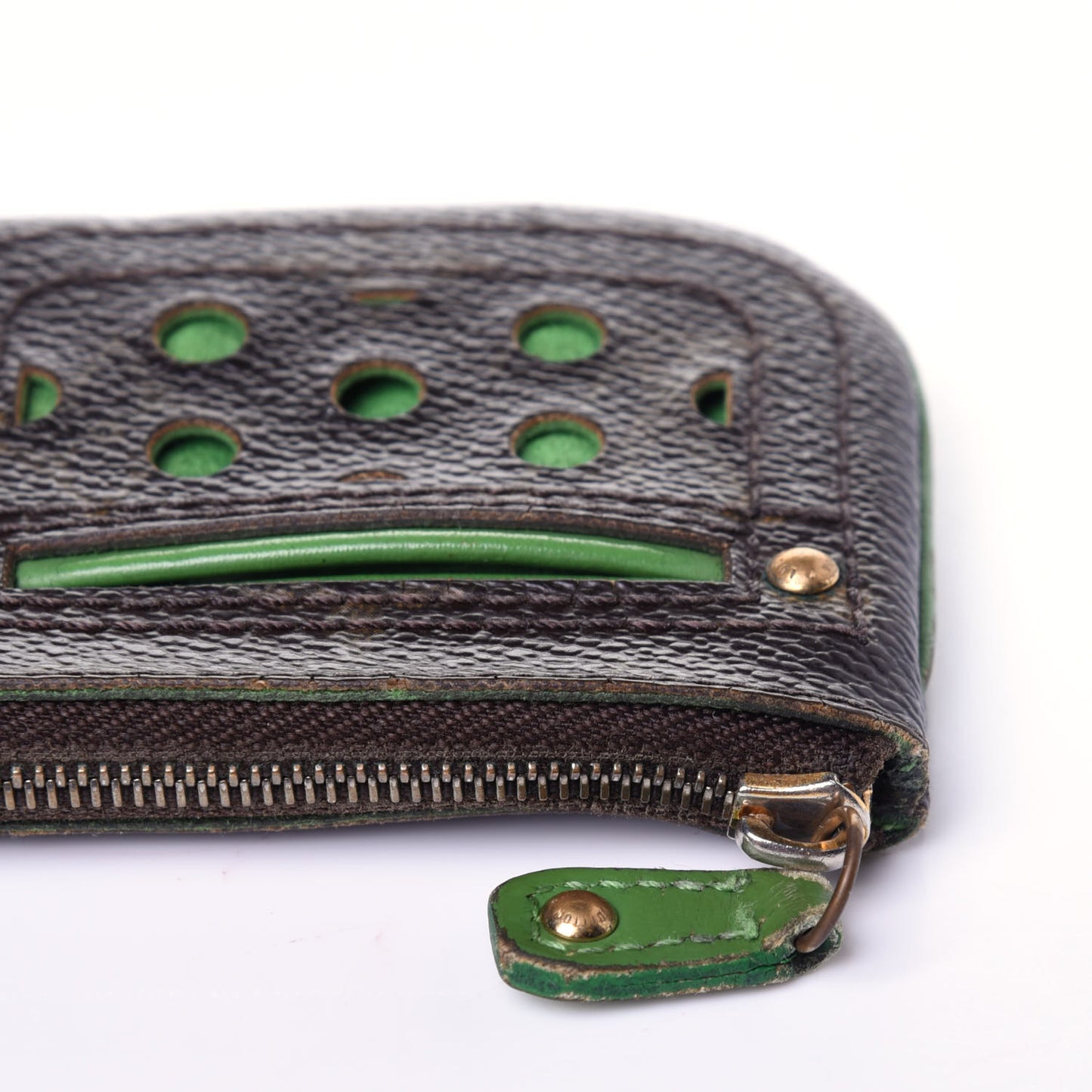 Monogram Perforated Key Pouch Green