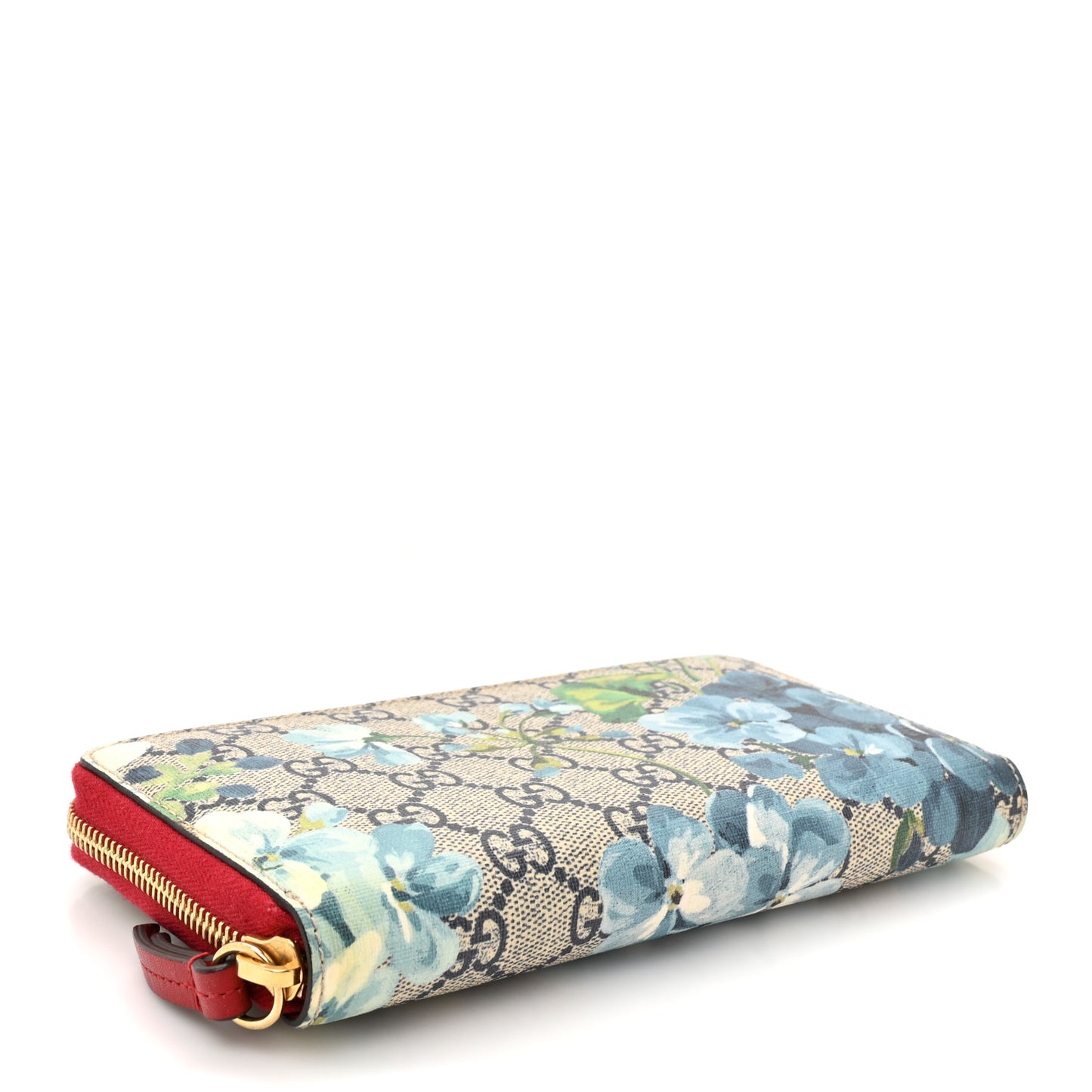 GG Supreme Monogram Blooms Zip Around Wallet Blue Red