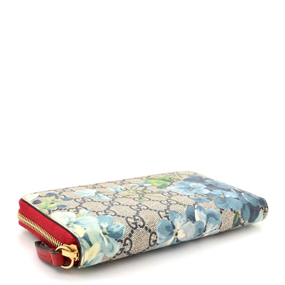Gucci GG Supreme Monogram Blooms Zip Around Wallet Blue Red 4 of 11