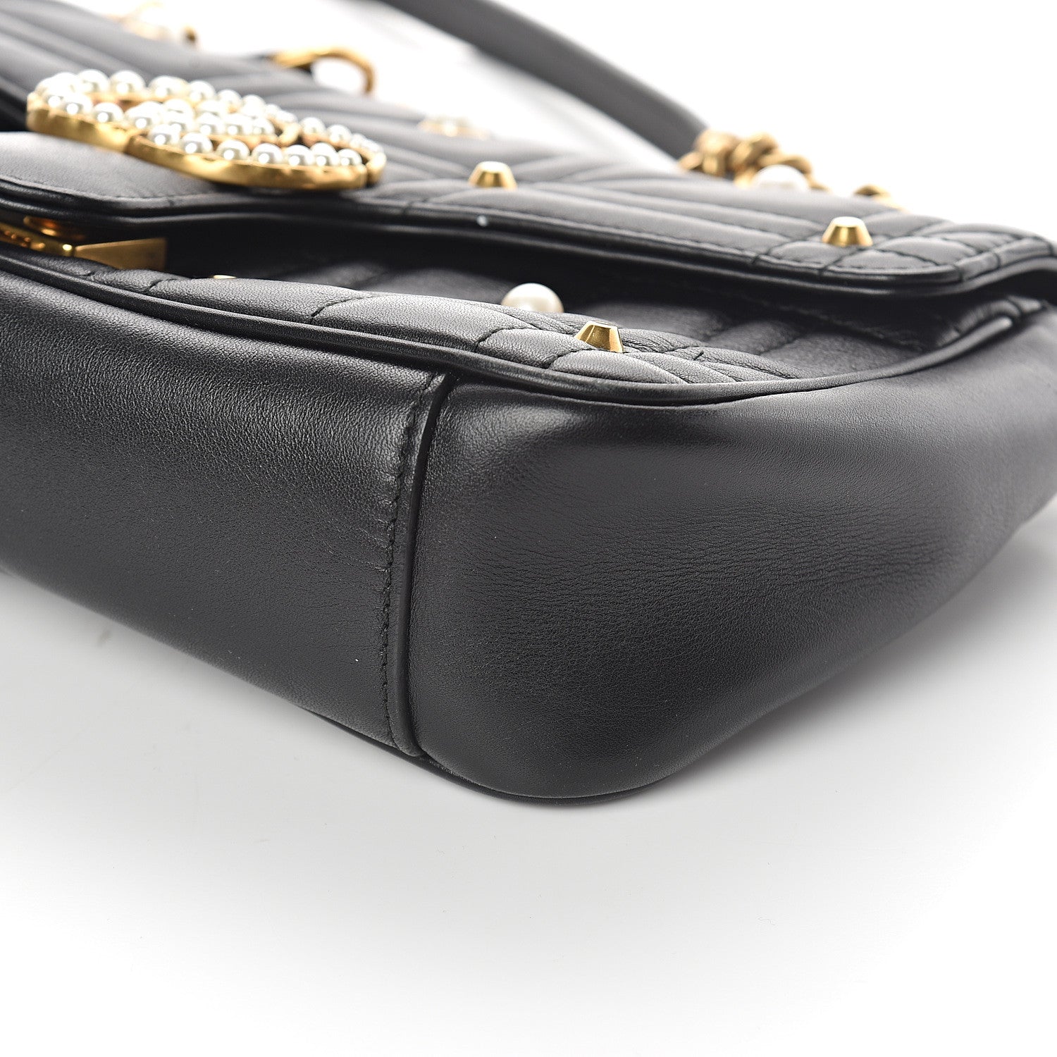 Gucci Calfskin Matelasse Studded Small Pearly GG Marmont Shoulder Bag Black 8 of 8