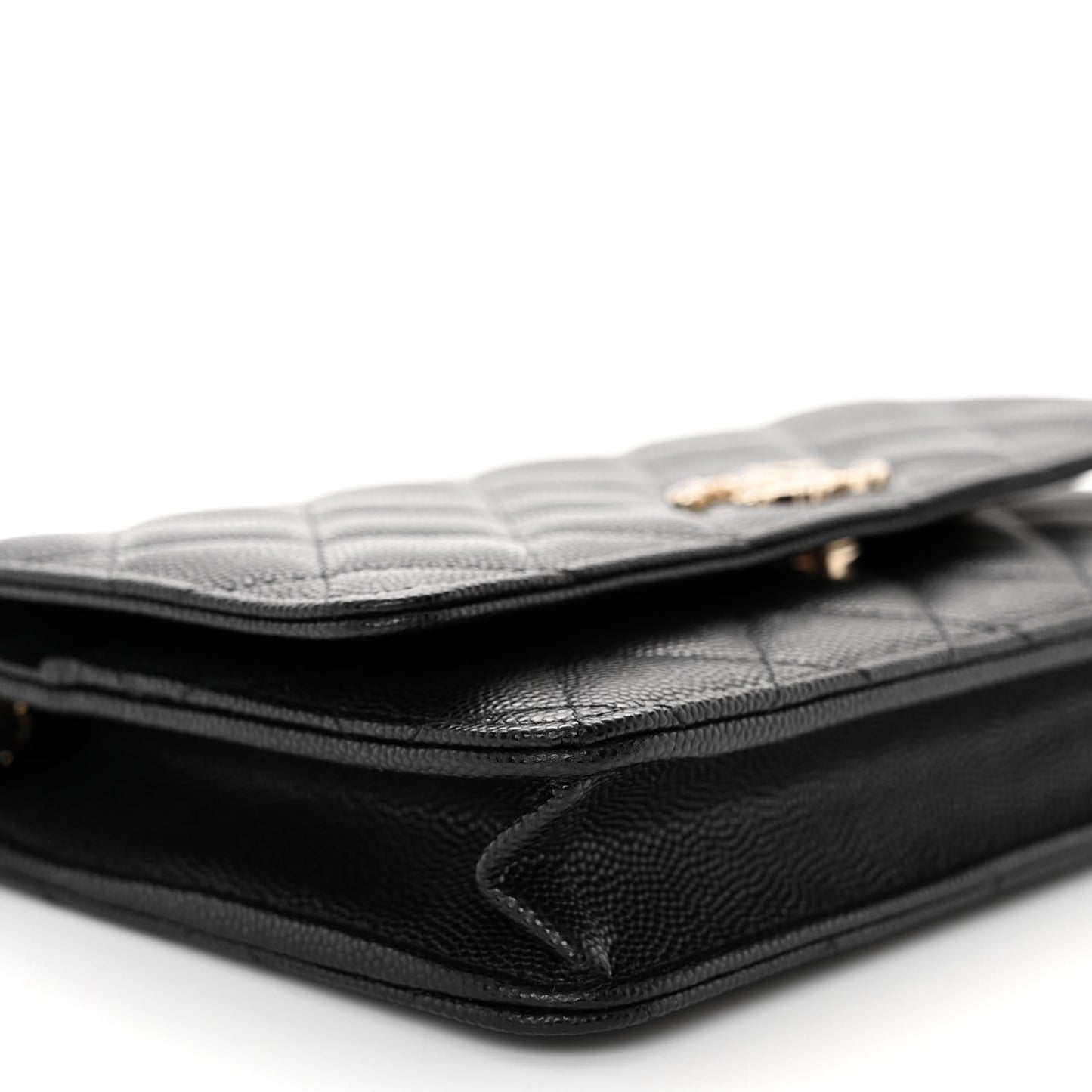 Shiny Caviar Enamel Quilted CC Wallet On Chain WOC Black