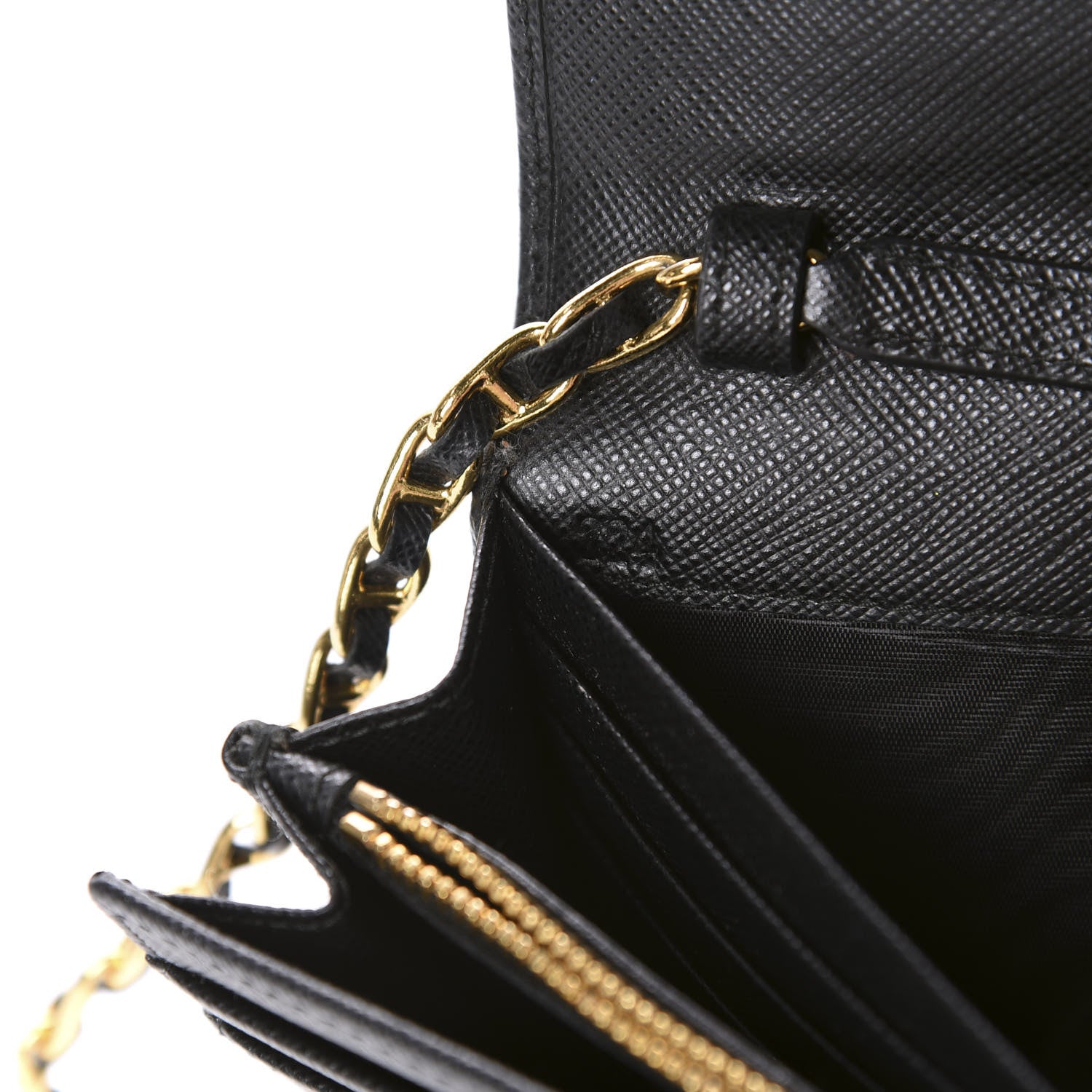 Prada Saffiano Metal Oro Chain Wallet Black 9 of 10