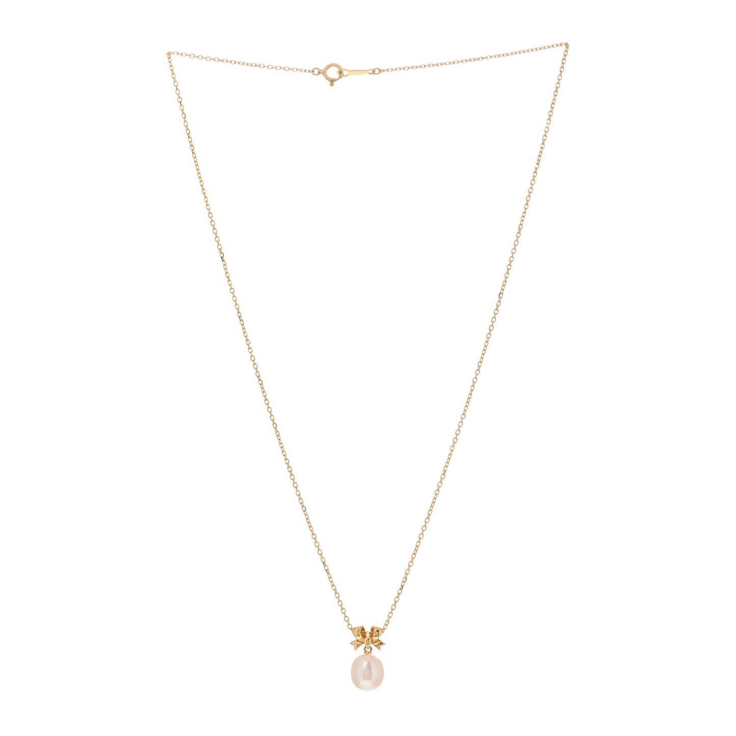 18K Yellow Gold Akoya Pearl Ribbon Pendant Necklace
