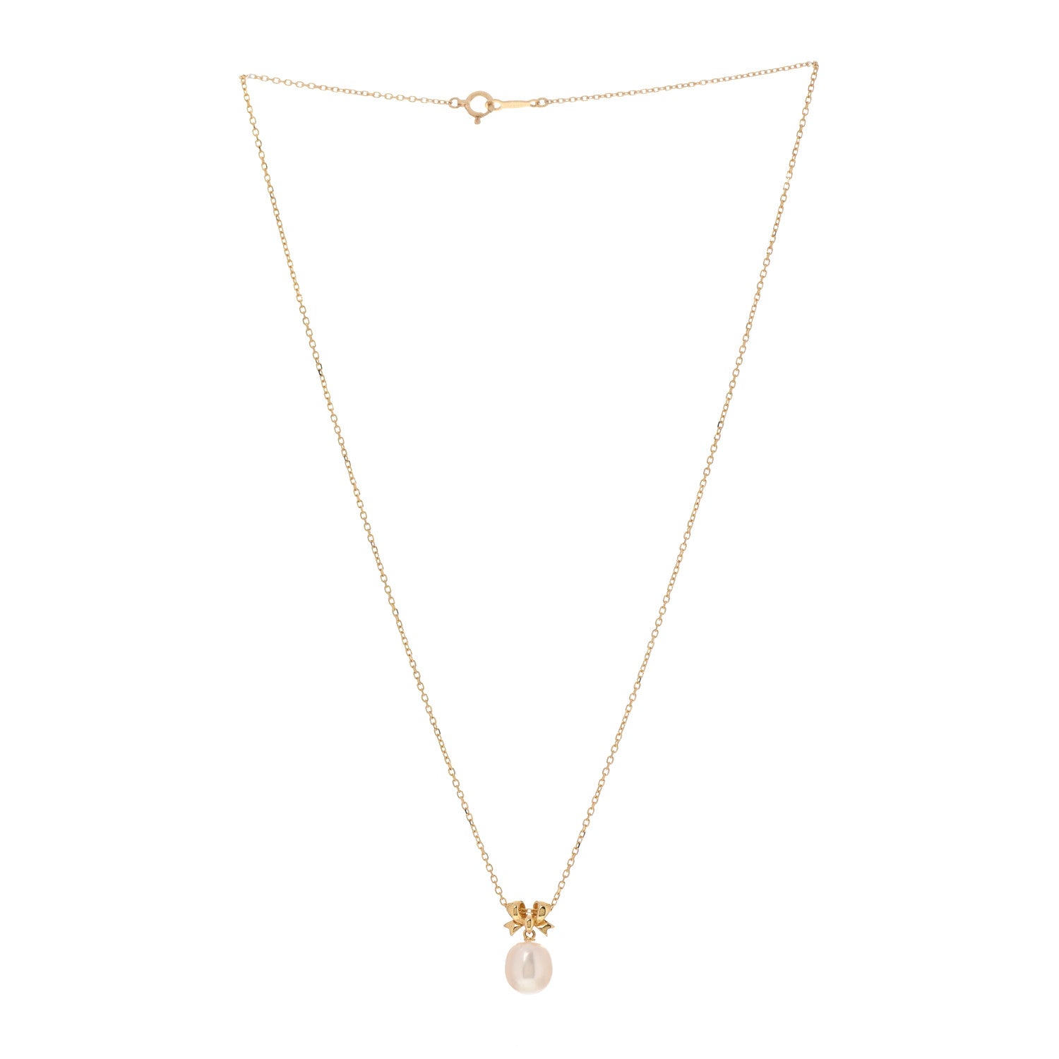 Mikimoto 18K Yellow Gold Akoya Pearl Ribbon Pendant Necklace 3 of 5