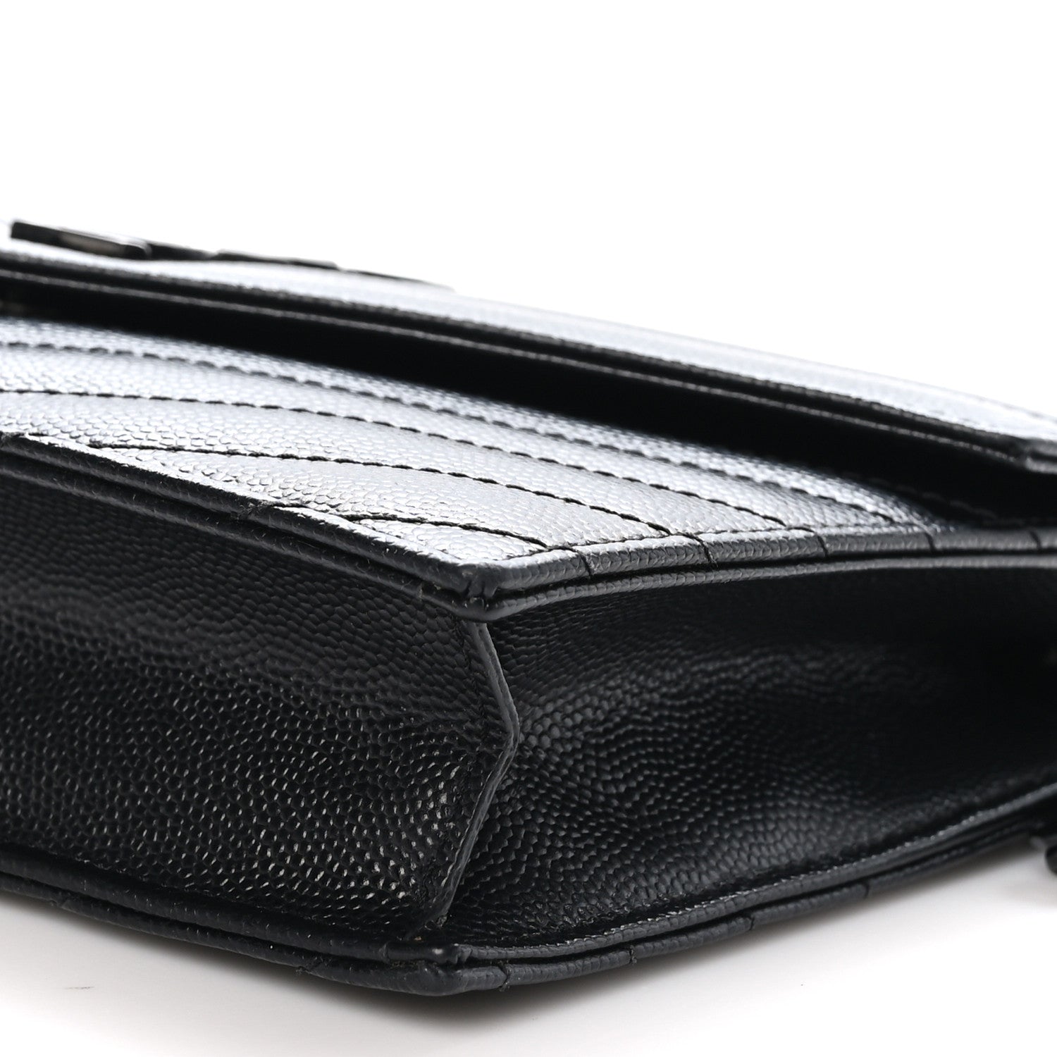 Saint Laurent Grain De Poudre Matelasse Chevron Monogram Monochrome Envelope Chain Wallet Black 9 of 9