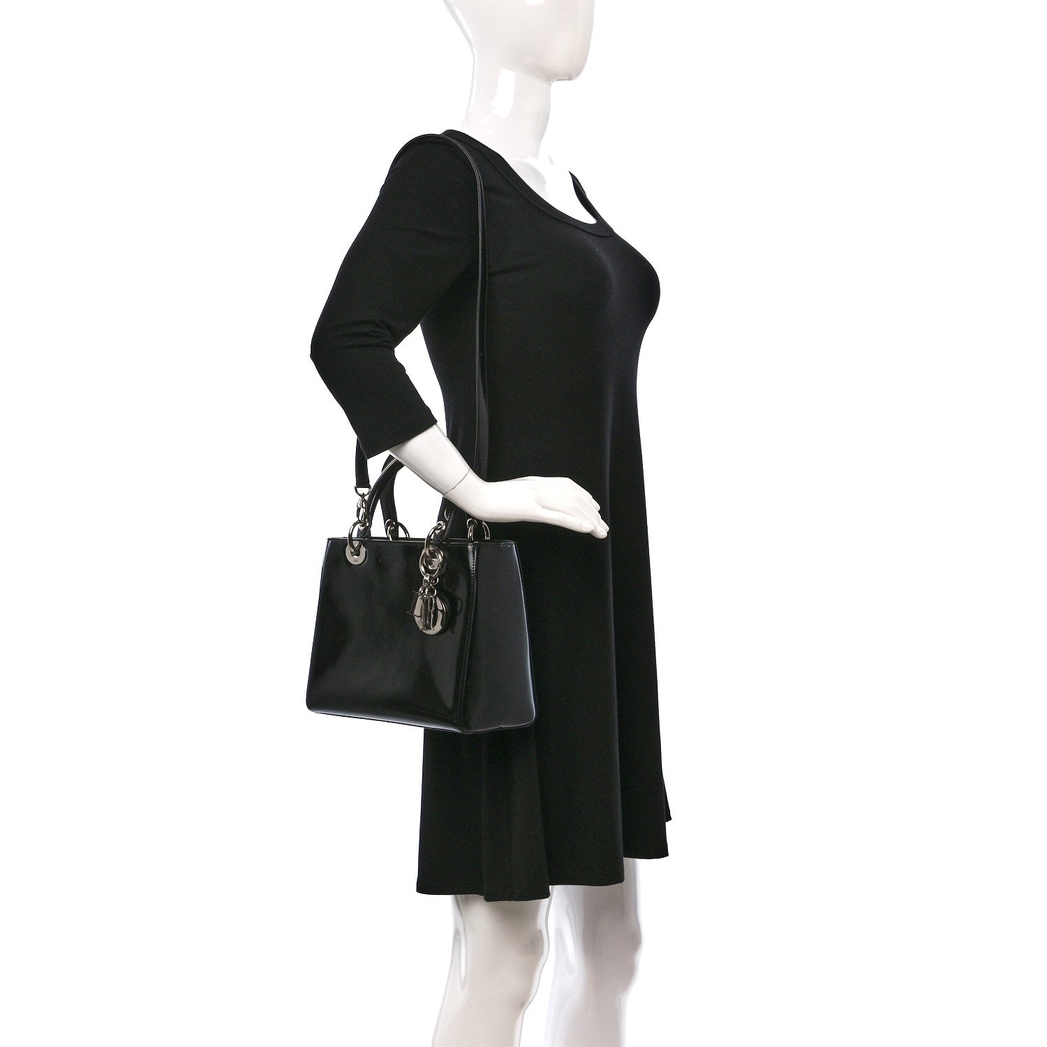 Christian Dior Glazed Calfskin Medium Lady Dior Black 3 of 10