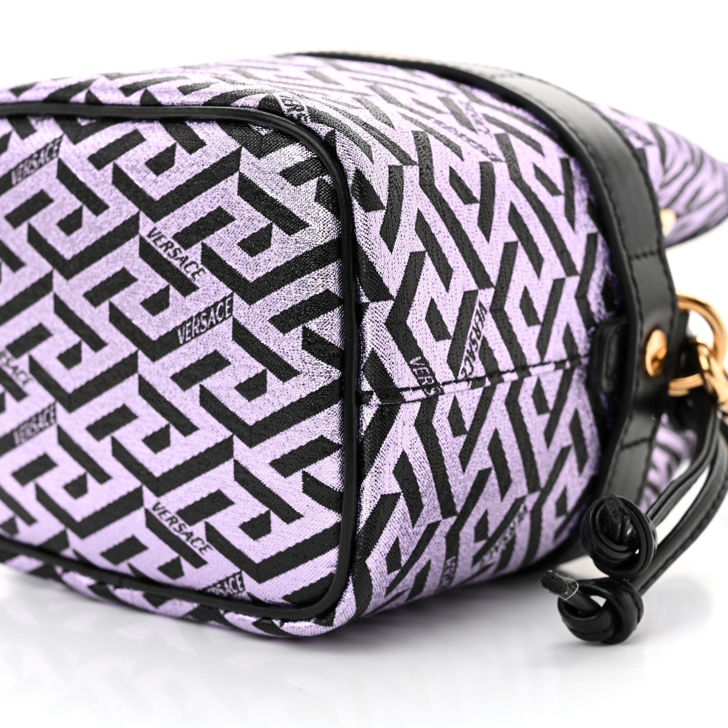 Versace Coated Canvas La Greca Glitter Print Mini Bucket Bag Orchid Black 8 of 9