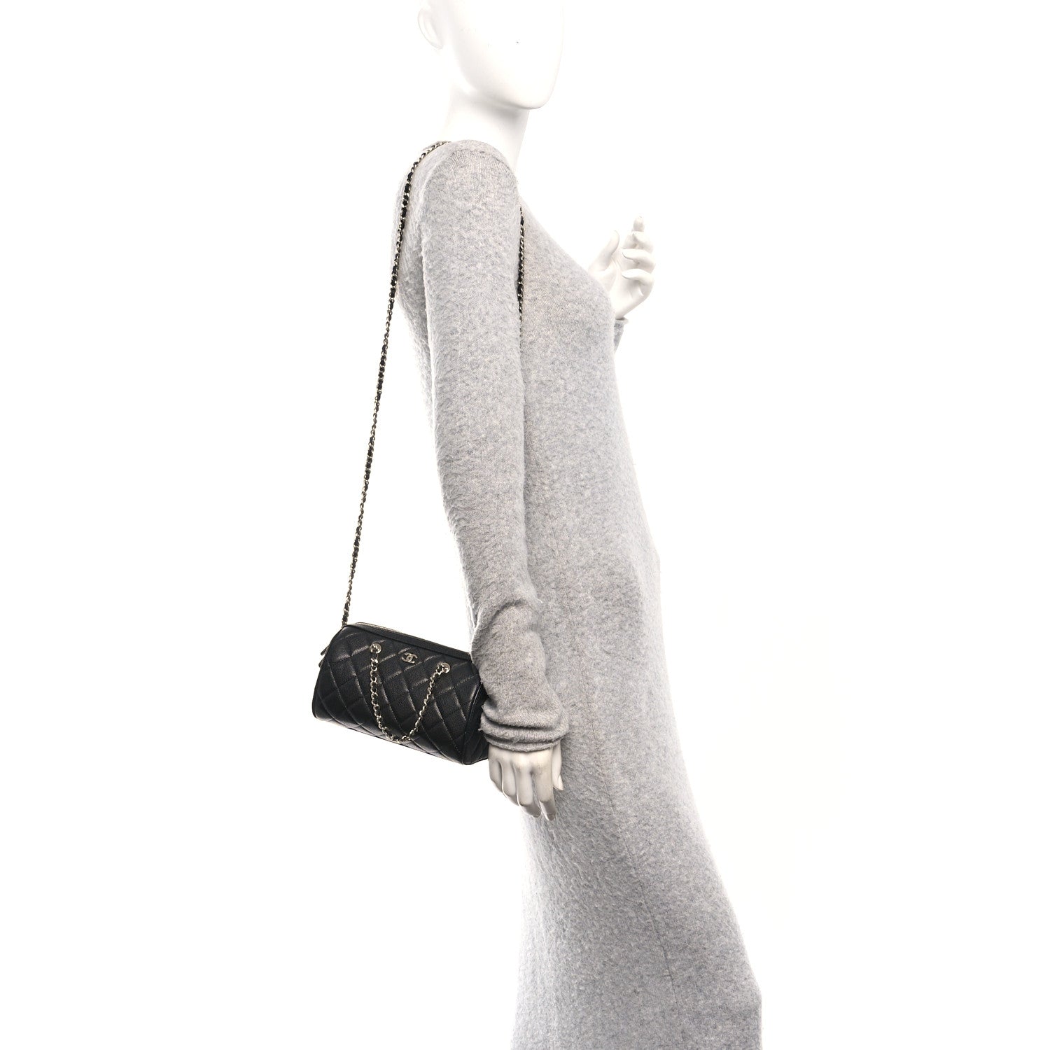 Chanel Caviar Quilted Barrel Purse With Chain  Black 2 of 11