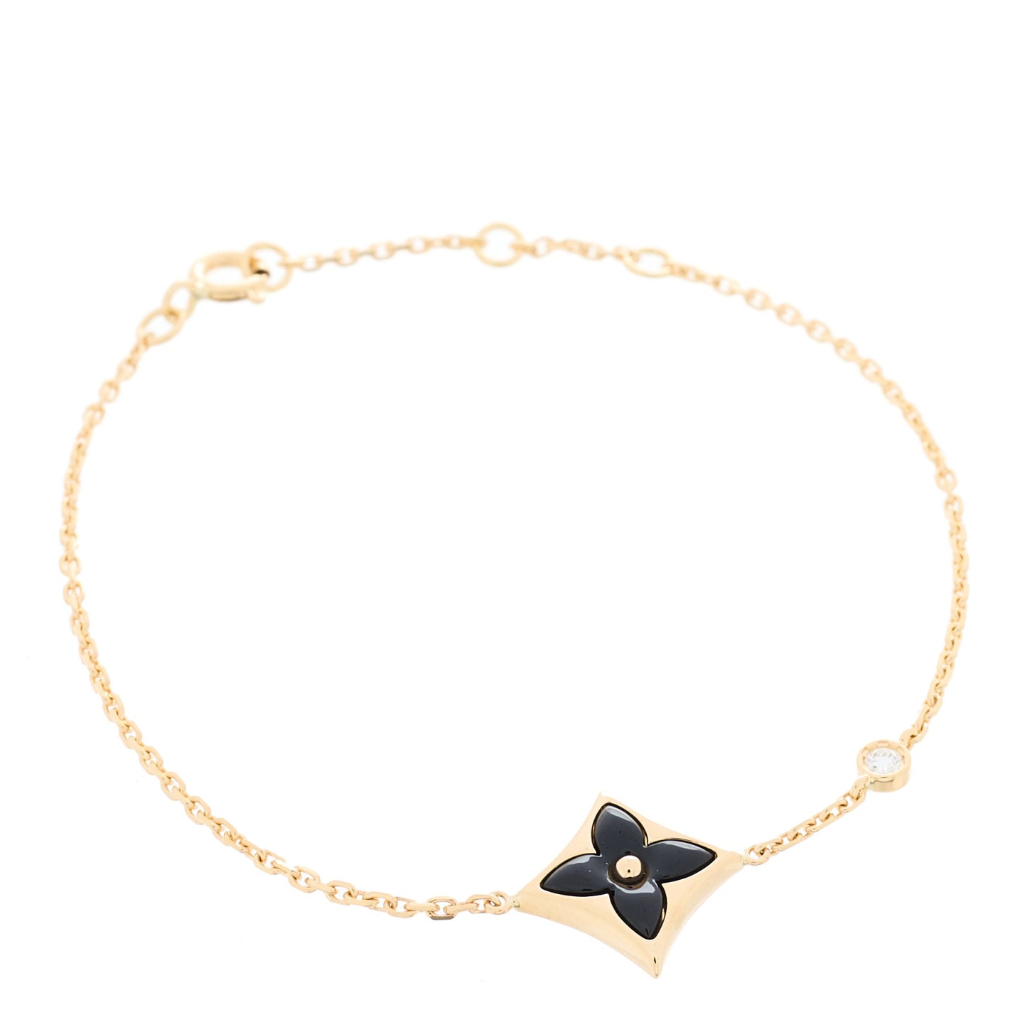 18K Yellow Gold Black Onyx Diamond Color Blossom BB Bracelet