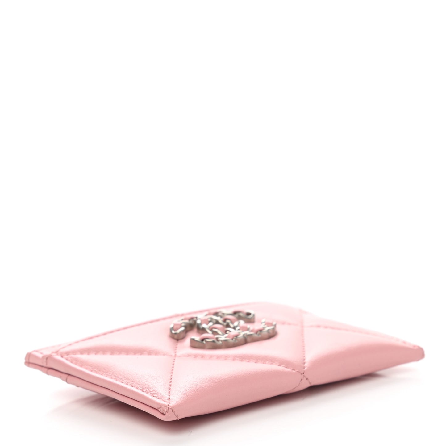 Lambskin Quilted Chanel 19 Card Holder Light Pink