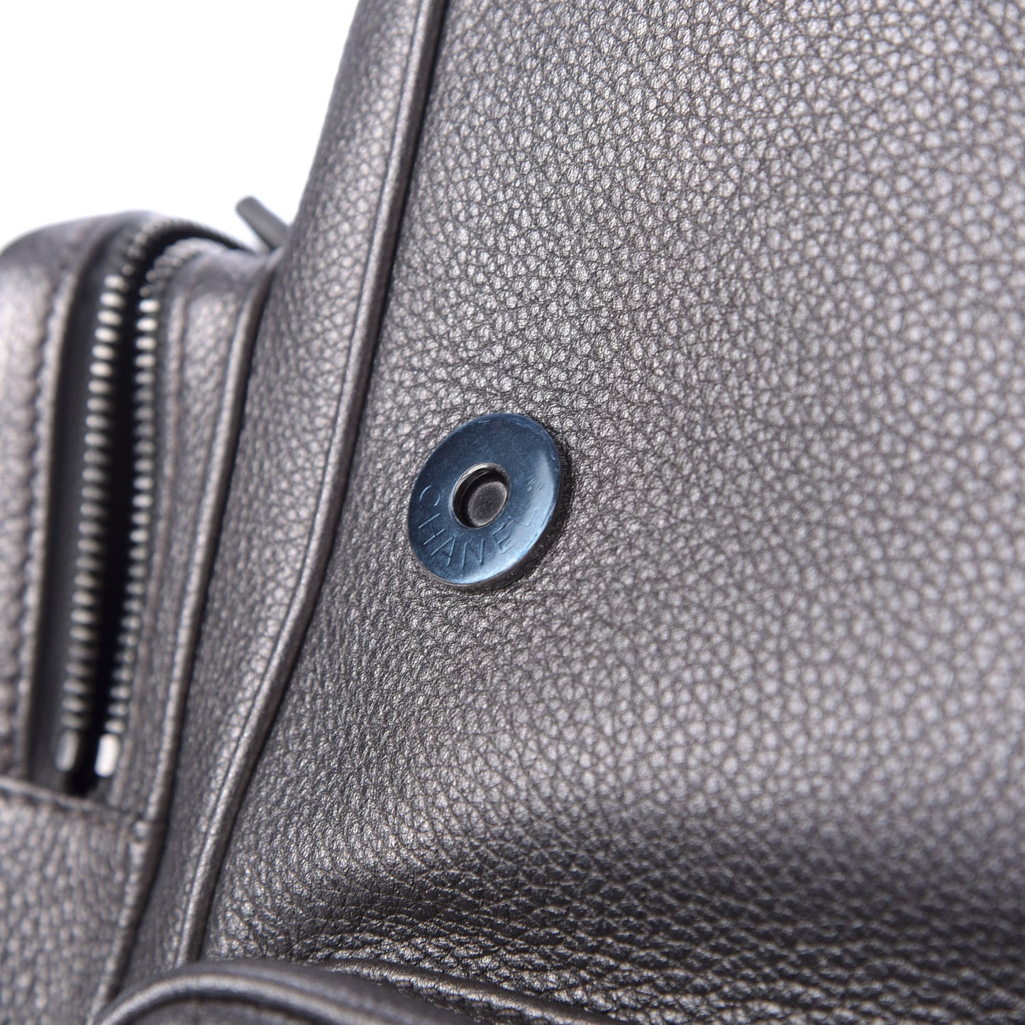 Metallic Grained Calfskin Quilted Large Casual Rock Backpack Charcoal