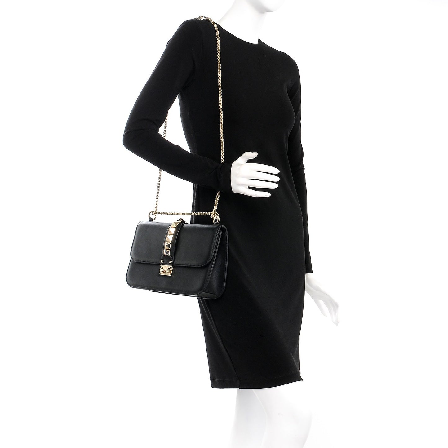 Vitello Medium Glam Lock Rockstud Flap Black