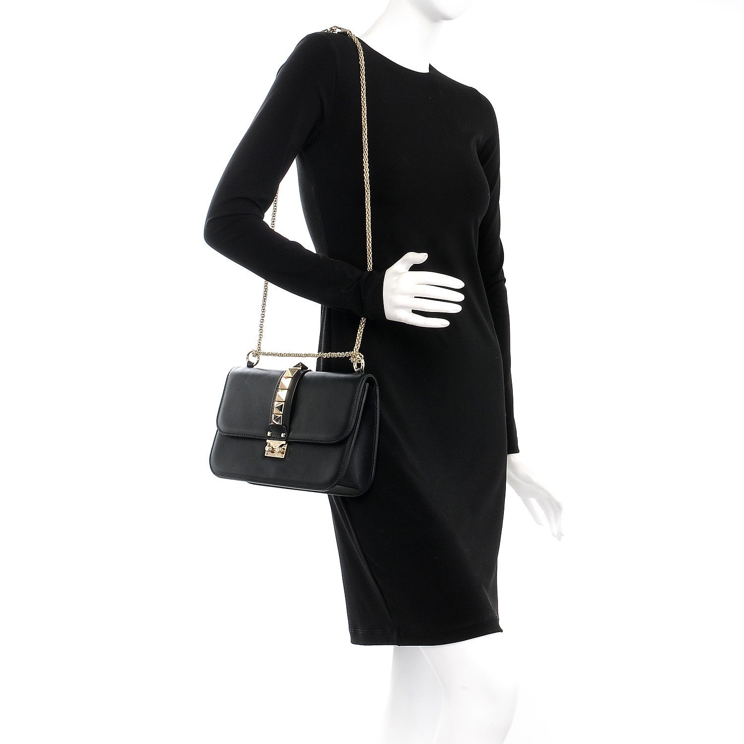 Valentino Garavani Vitello Medium Glam Lock Rockstud Flap Black 2 of 8