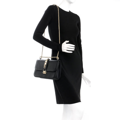Valentino Garavani Vitello Medium Glam Lock Rockstud Flap Black 2 of 8