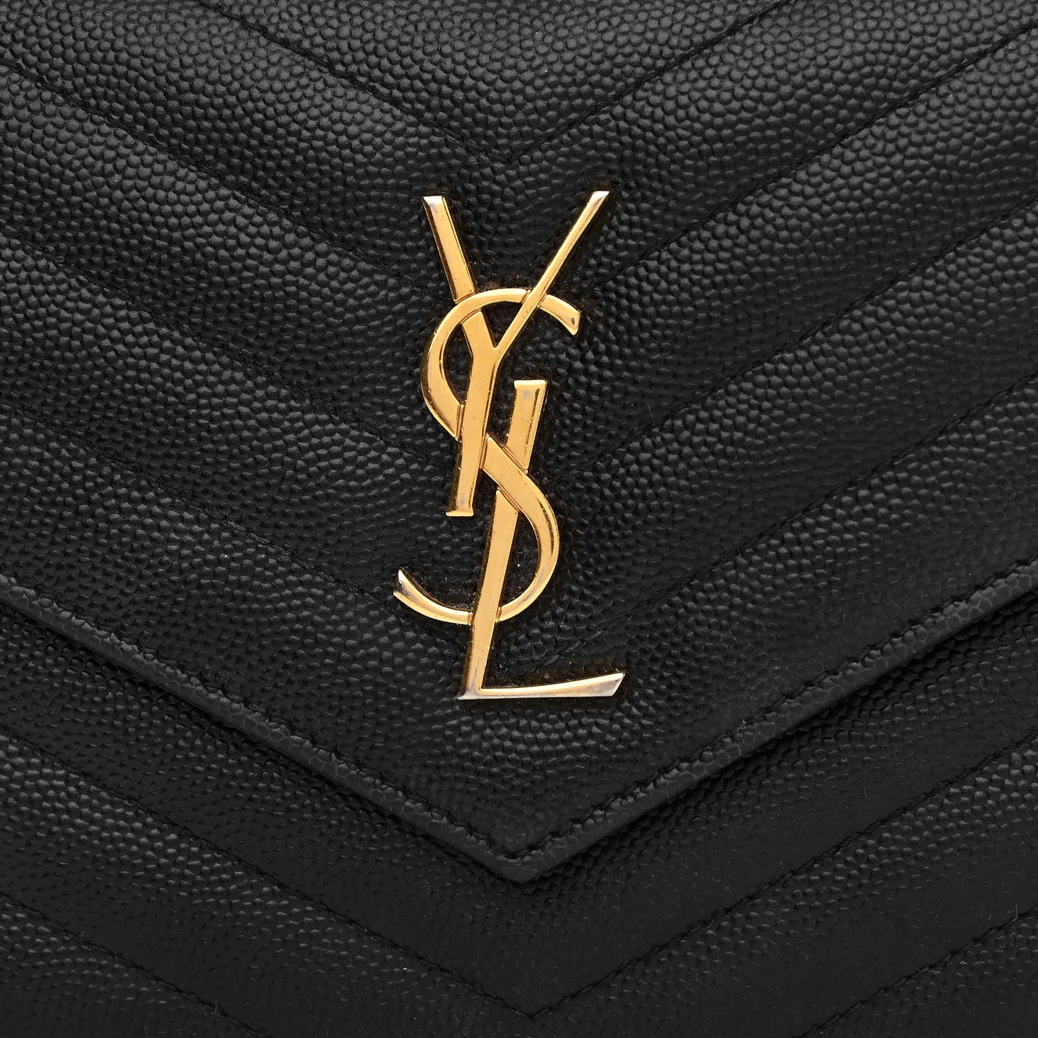 Saint Laurent Grain De Poudre Matelasse Chevron Monogram Envelope Chain Wallet Black 8 of 10