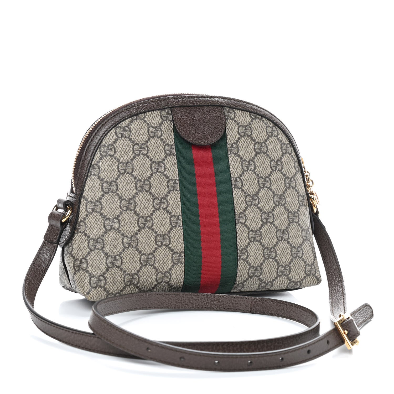 Gucci GG Supreme Monogram Textured Dollar Calfskin Web Small Ophidia Dome Shoulder Bag Beige Ebony New Acero 3 of 9