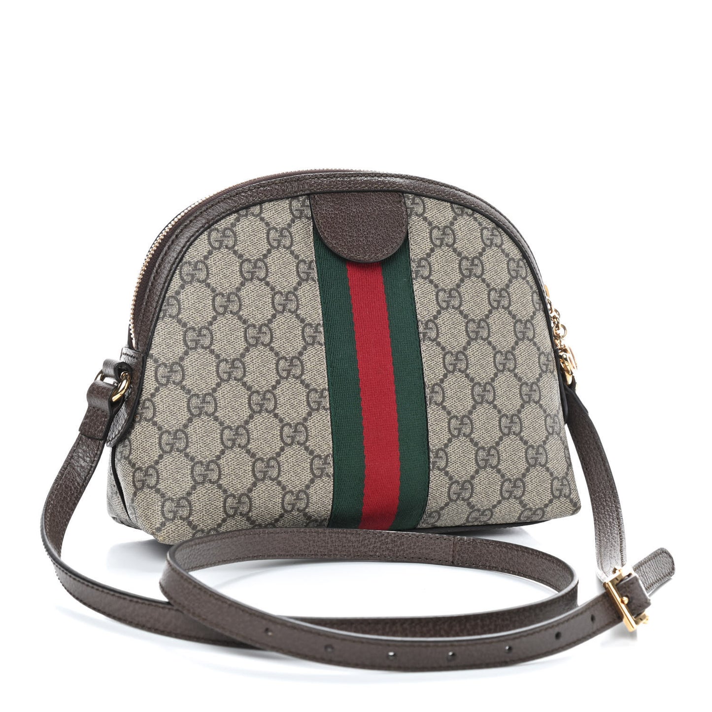 GG Supreme Monogram Textured Dollar Calfskin Web Small Ophidia Dome Shoulder Bag Beige Ebony New Acero