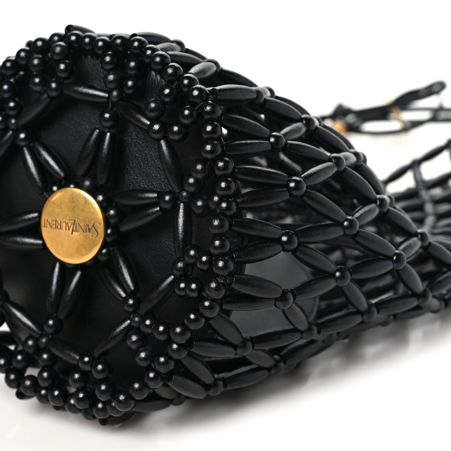 Wood Beaded Hobo Bag Black