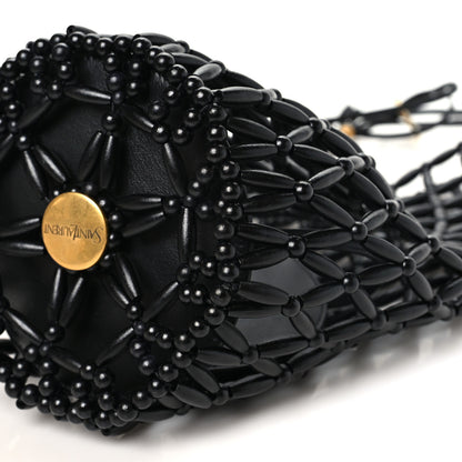 Saint Laurent Wood Beaded Hobo Bag Black 9 of 9
