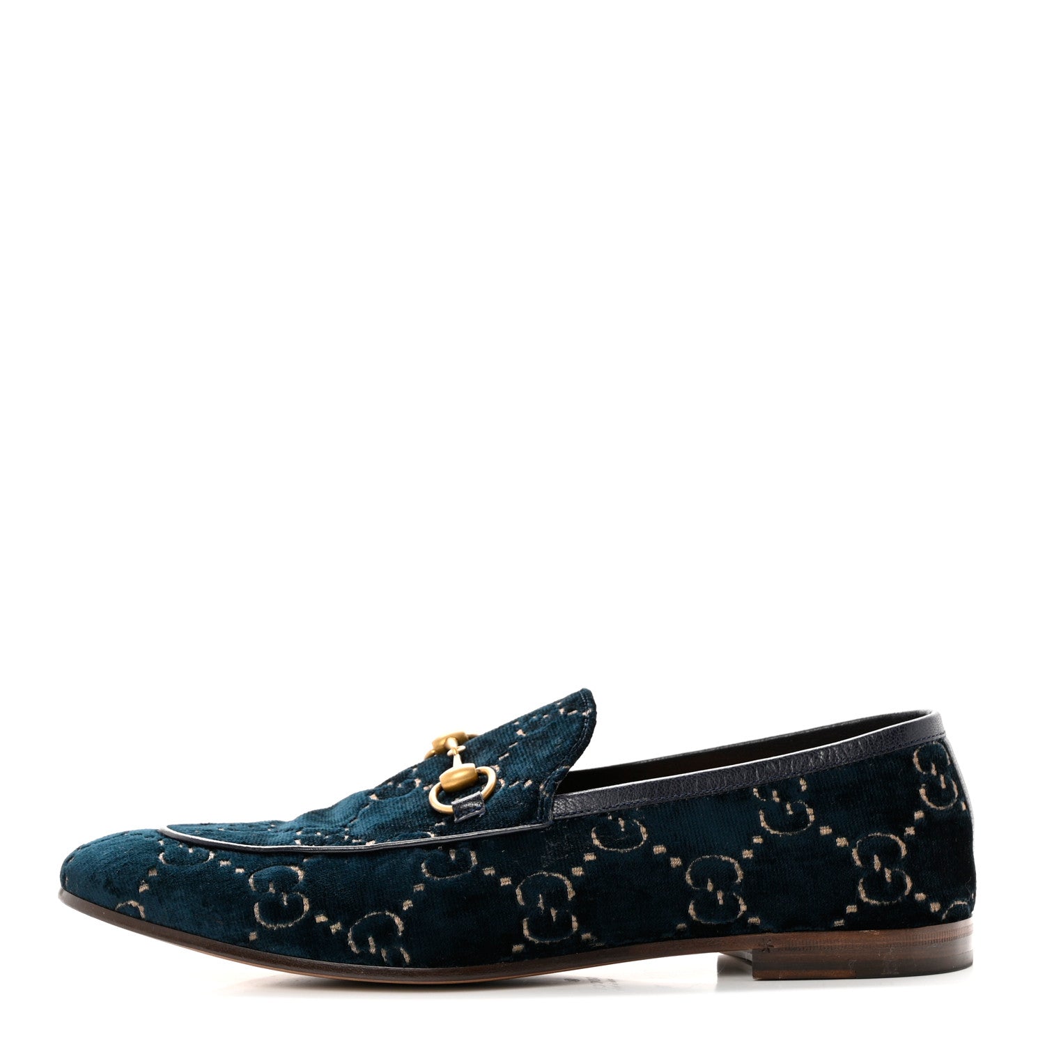 Gucci Velvet GG Monogram Horsebit Mens Jordaan Loafers 11 Blue Beige 1 of 9