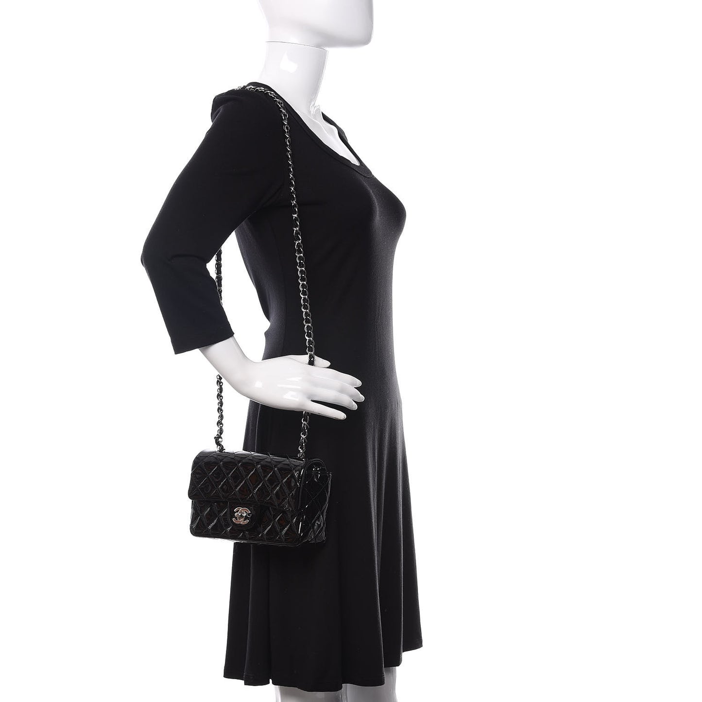 Patent Calfskin Quilted Mini Rectangular Flap Black