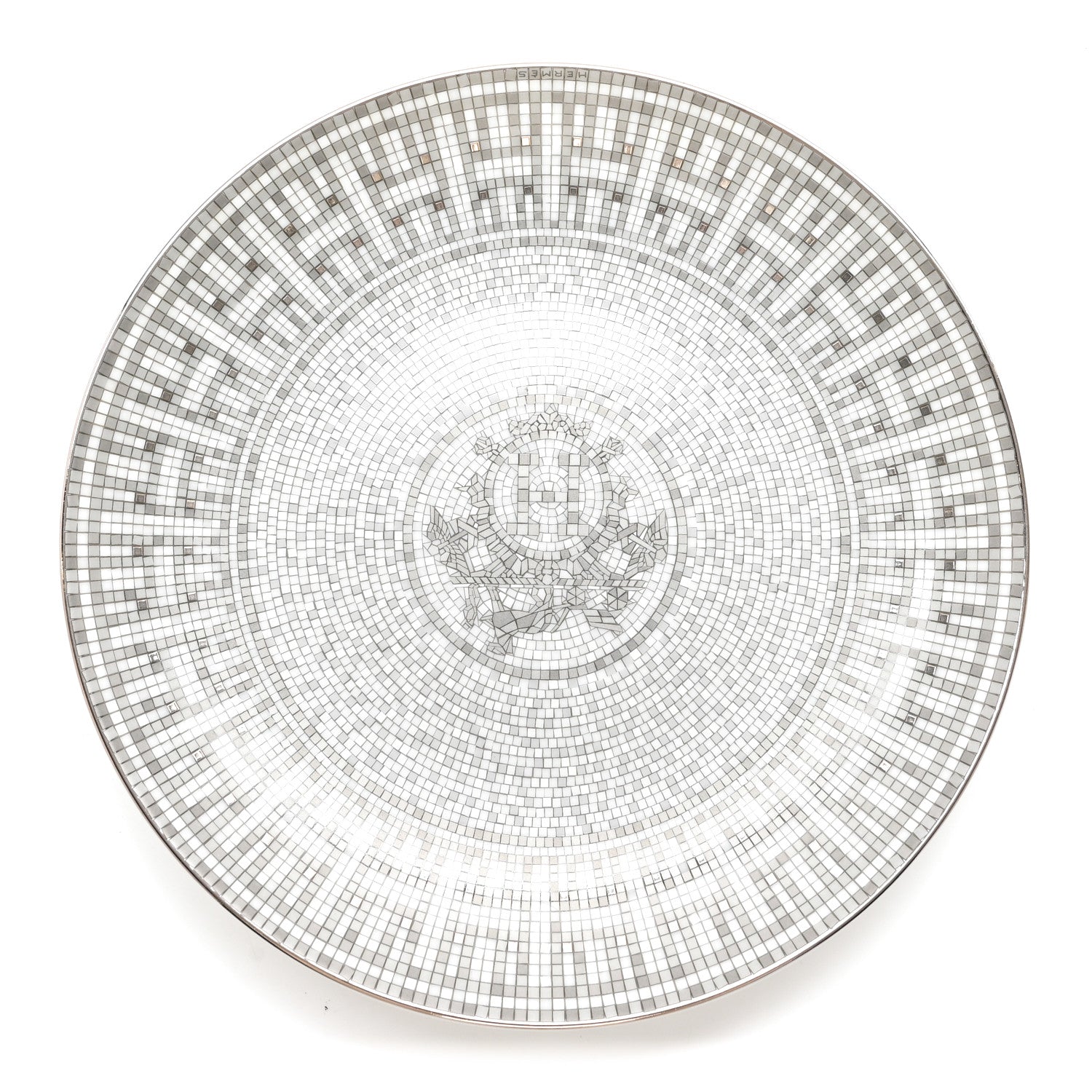 Hermes Porcelain Mosaique au 24 Platine Dessert Plate 8.3 1 of 6