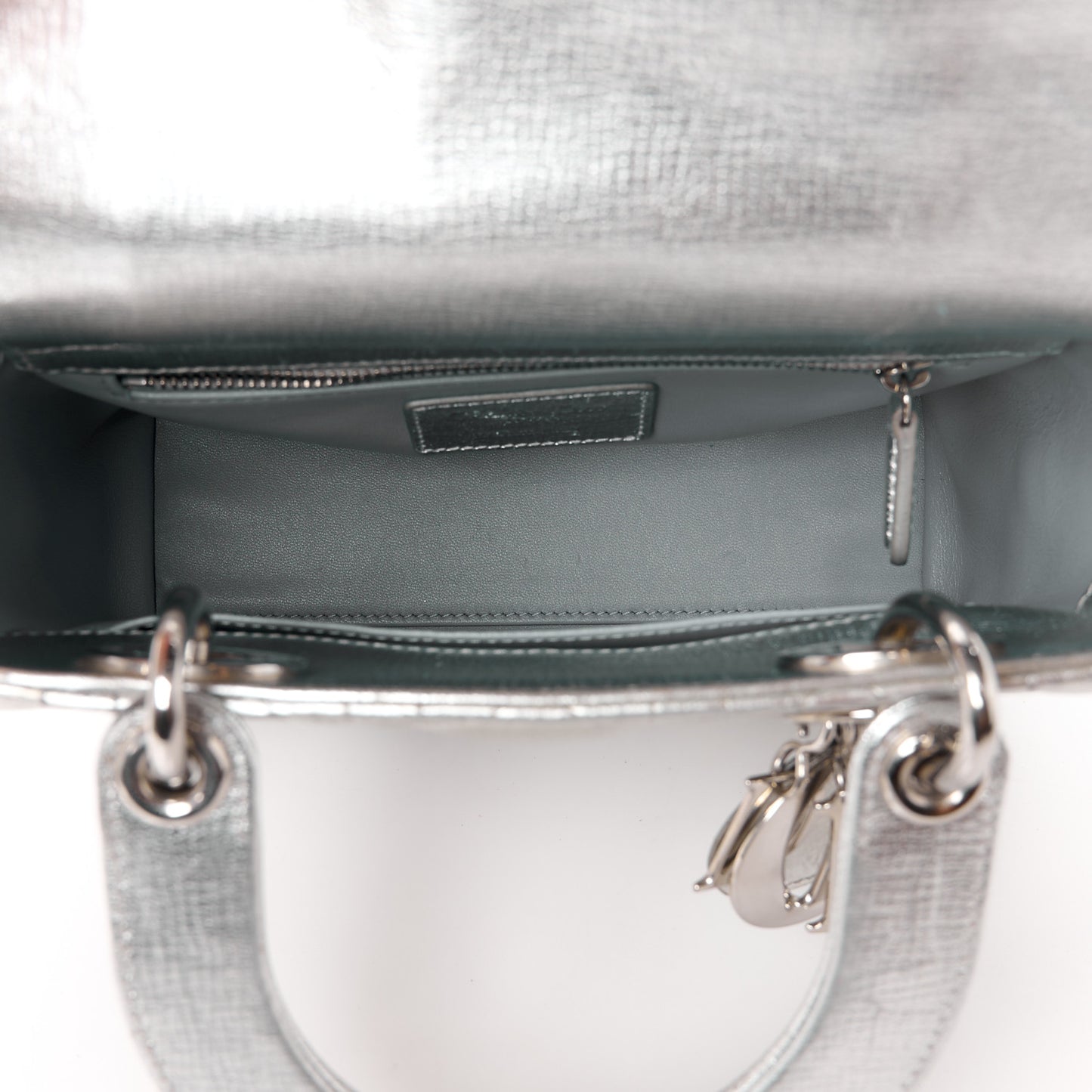 Metallic Grained Calfskin Cannage Small Lucky Badges My Lady Dior Silver