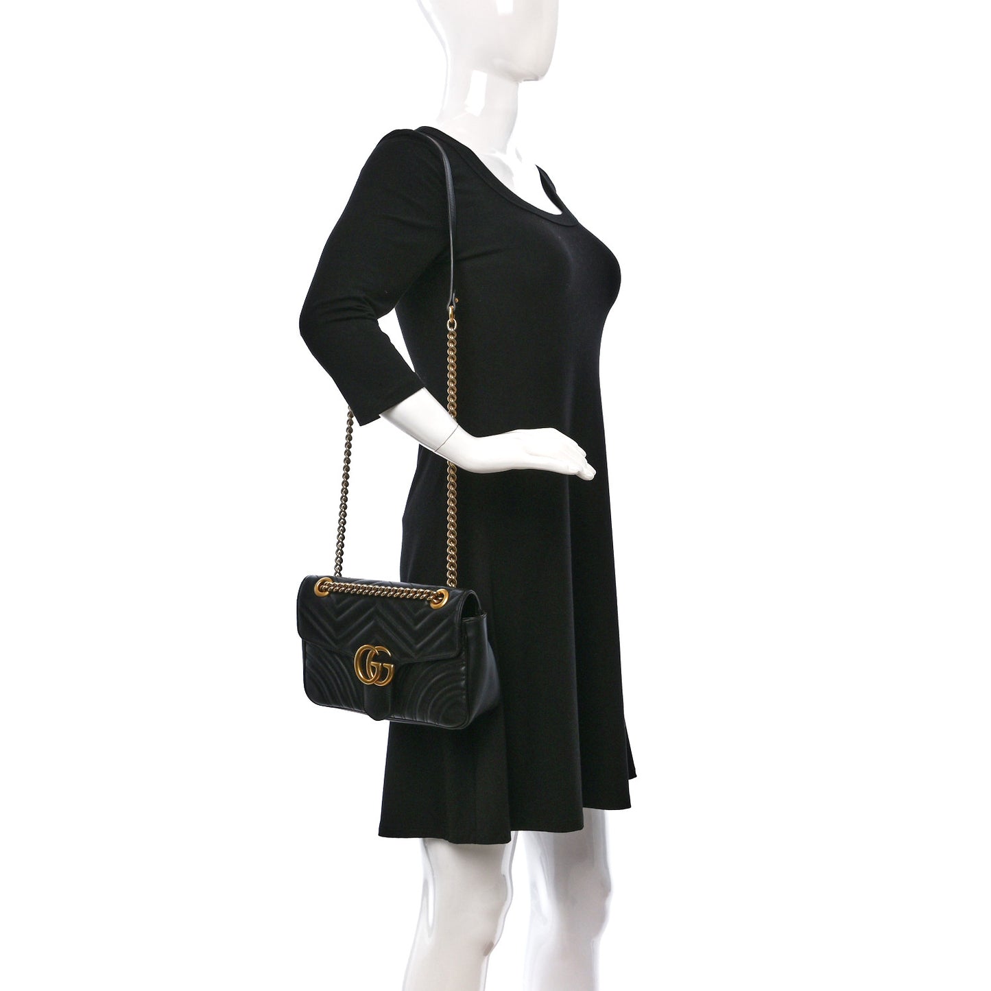 Calfskin Matelasse Small GG Marmont Shoulder Bag Black