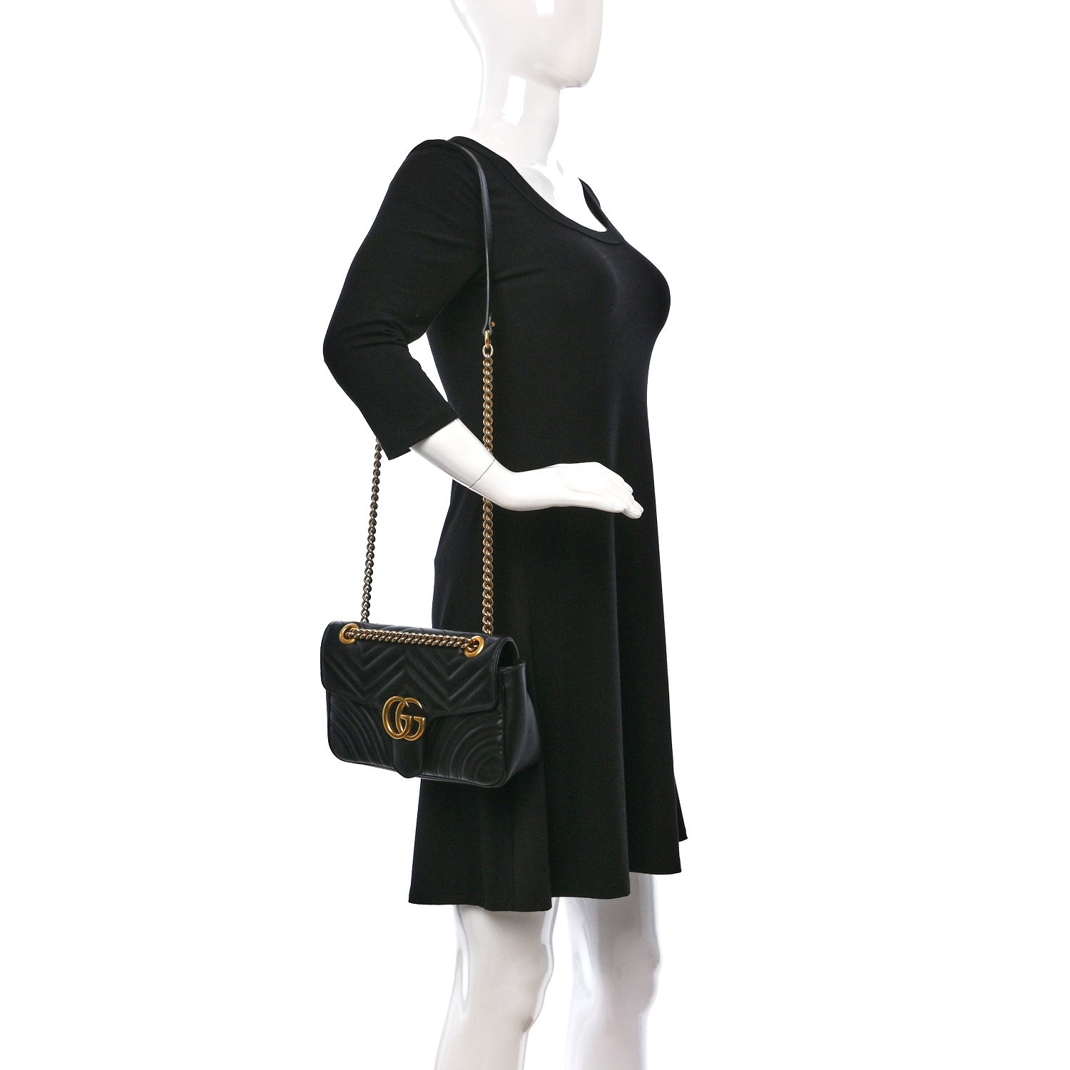 Gucci Calfskin Matelasse Small GG Marmont Shoulder Bag Black 2 of 9
