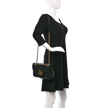 Gucci Calfskin Matelasse Small GG Marmont Shoulder Bag Black 2 of 9