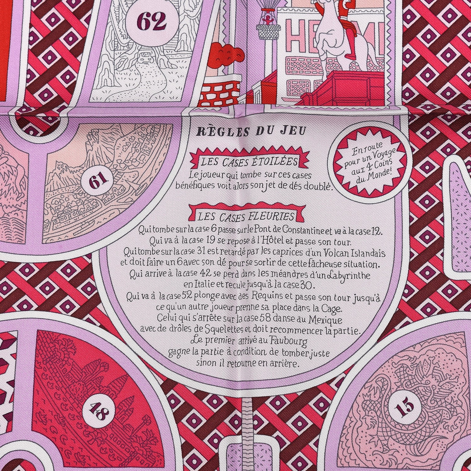 Hermes Silk Le Tour Du Monde En 63 Cases Scarf 90 Fuchsia Mauve White 3 of 10