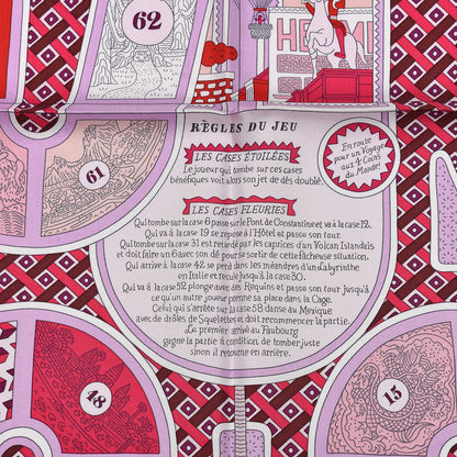 Hermes Silk Le Tour Du Monde En 63 Cases Scarf 90 Fuchsia Mauve White 3 of 10