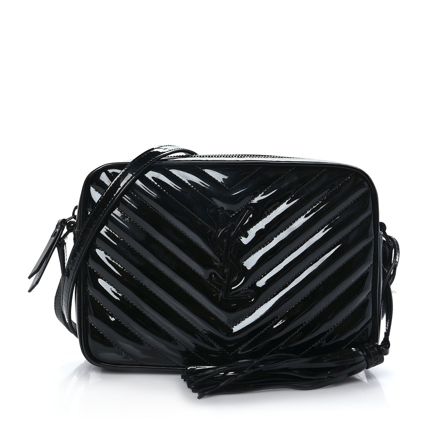 Patent Calfskin Matelasse Monogram Lou Camera Bag Black