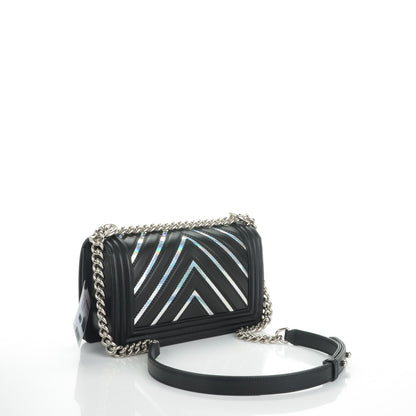 Chanel Lambskin Iridescent PVC Chevron Quilted Medium Boy Flap Black Silver 3 of 7