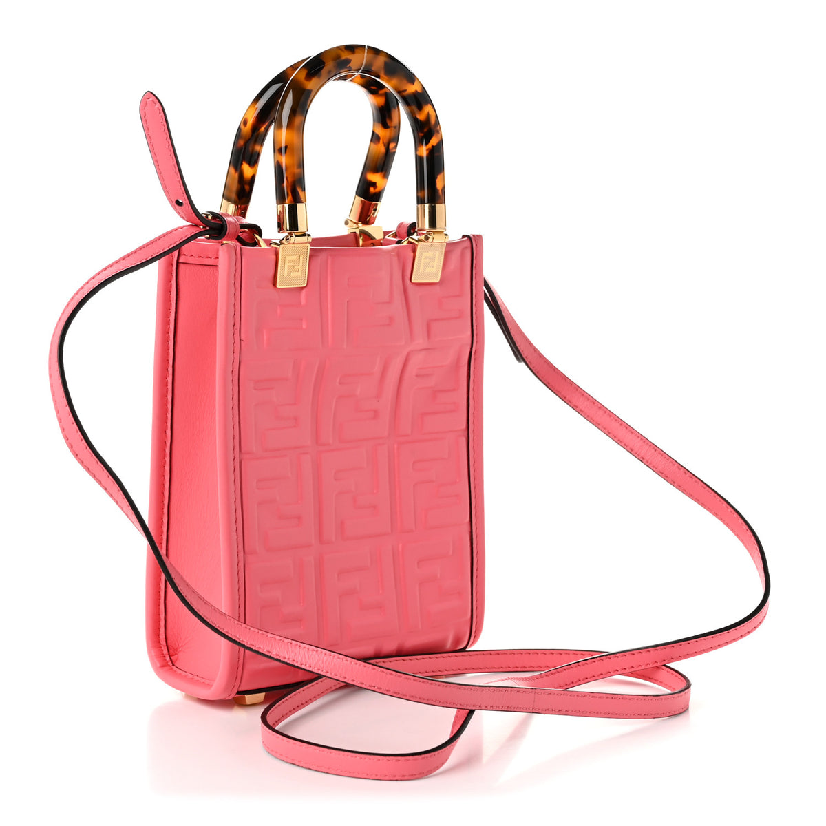 Fendi Vitello Plexiglass FF Embossed Mini Fendi Sunshine Shopper Tote Pink Dalia 3 of 11