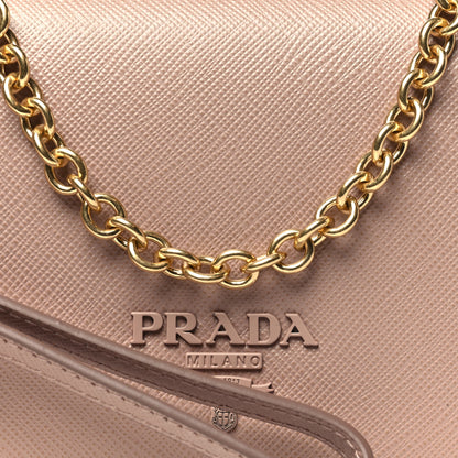 Prada Saffiano Metal Mini Flap Crossbody Wristlet Bag Cammeo 7 of 9