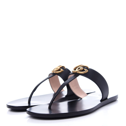 Gucci Calfskin GG Marmont Thong Sandals 38.5 Black 3 of 10